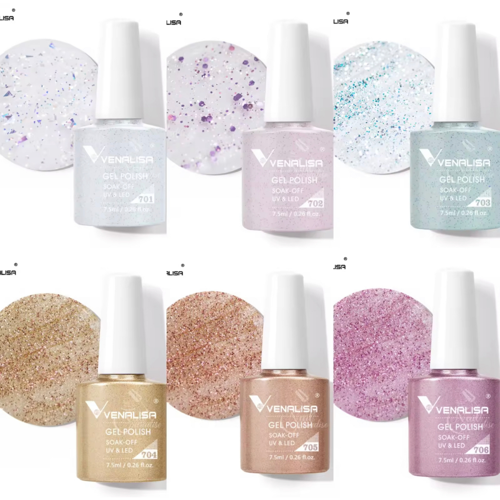สีเจล VENALISA VIP4 กลิตเตอร์ 701-706 7.3ml กลิตเตอร์ Glitter สีเจล ยาทาเล็บ สีทาเล็บ พร้อมส่งทุกวัน สีเจลทาเล็บ สีสวยท