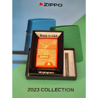 ZIPPO 48705 ABSTRACT LINES  METALLIC RED LASER ENGRAVE  สีแดงประกายทองลายแบบเลเซอร  ของใหม่ไม่ผ่านการใช้งานมาพร้อมกล่อง