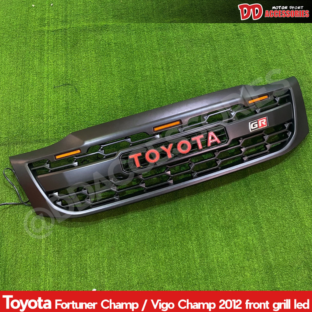 กระจังหน้า vigo champ 2012 2014 ลาย GR มีไฟ LED ยาว 3 เส้น สีส้ม ลายใหม่ล่าสุด
