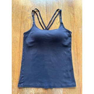 Bra Top Uniqlo บราท็อป ผ้าร่อง เสื้อสายเดี่ยวเสริมบรา สายไคว่ สีกรมท่า ไซส์ M