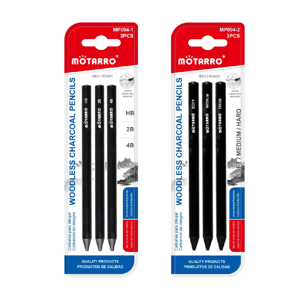 ดินสอวาดภาพ แรเงา ดินสอชาร์โคล กราไฟต์ MOTARRO ชุด 3 แท่ง MP004-1 (HB,2B,4B) / MP004-2 (SOFT,MEDIUM,HARD)