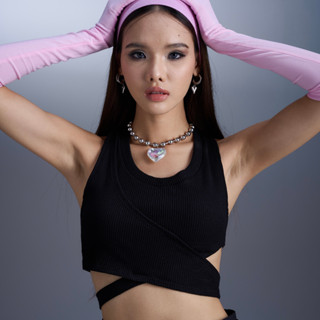 AHT091 Overlapped basic rib crop top เสื้อครอปผ้าร่องดีเทลสายไขว้