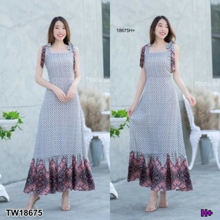 TW18675 Maxi dress ผูกไหล่สไตล์