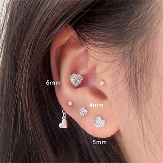 earika.earrings - diamond heart stud ต่างหูเพชรเม็ดเดี่ยวทรงหัวใจ (มีให้เลือก 2 สี 4 ขนาด) เหมาะสำหรับคนแพ้ง่าย