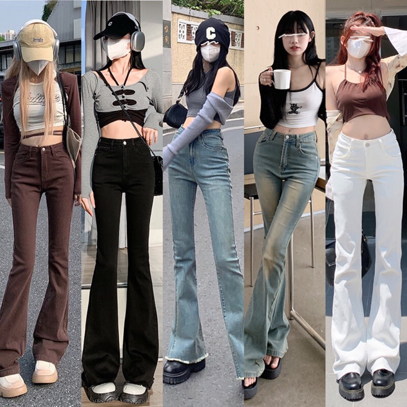 กางเกงยีนส์ขายาว ขาม้า ใส่แมชสไตล์ y2k น่ารักเซ็กซี่สไตล์เกาหลี เทรนกางเกงกำลังมาในเกาหลี พร้อมส่งในไทย