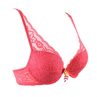 Annebra บราเสริมทรง ตะขอหลัง คอวี มีโครง เสริมฟองน้ำ Push up Mold bra deep V Neck รุ่น AB1-581 สีแดง