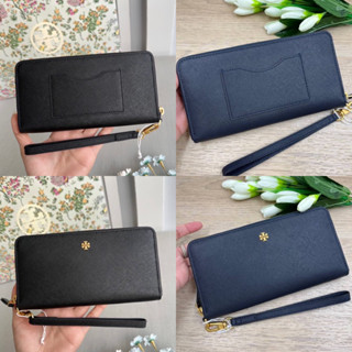 🎀 (สด-ผ่อน) กระเป๋าสตางค์ซิปรอบ 136110 สายคล้อง สีน้ำตาล 74179 TORY BURCH Saffiano Plain Long Wallets