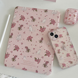 🪐24 ชั่วโมงเคส🪐 เคสiPadหมุน 360° Air5 Gen9 Floral Cat ช่องใส่ปากกาขวา Acrylic เคส ipad Pro 11 2021 gen10 air4 air3 Gen8