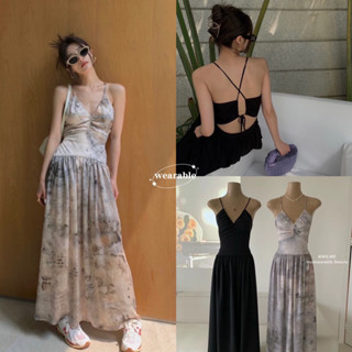 พร้อมส่ง | 𝐖𝐆.𝐖𝐄🇰🇷 maxi dress เดรสคอวีไขว้หลังรูดเชือกได้ตามตัว