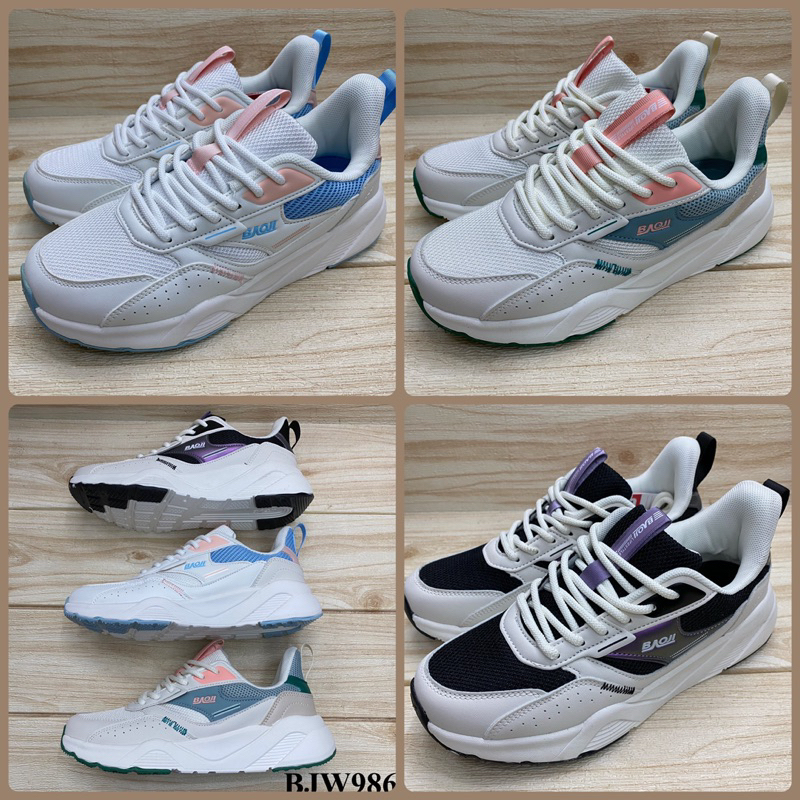 Baoji BJW 986 รองเท้าผ้าใบ (37-41) ขาวฟ้า/ครีมดำ/ครีมเขียว/ขาวน้ำเงิน ลก