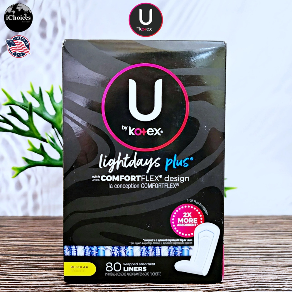 [U by Kotex] Lightdays Plus with Comfortflex Design Liners, Regular 80 Count ผ้าอนามัย เหมาะกับวันมา