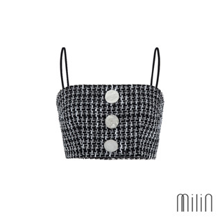 [MILIN] Brando Top Button tweed spaghetti tube top เสื้อครอปสายเดี่ยวผ้าทวีตแต่งกระดุมหน้า