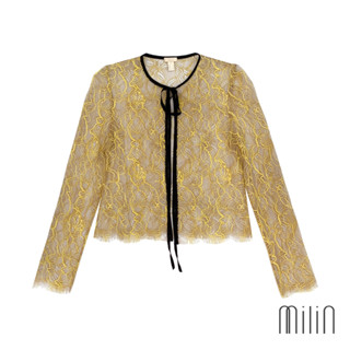 [MILIN] Baros Top Bow tie open front lace jacket เสื้อแจ็คเก็ตผ้าลูกไม้แต่งขอบผูกหน้า