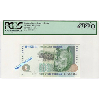 ธนบัตรแอฟริกาใต้ 10 Rand 1999 เกรด 67PPQ Super Gem New