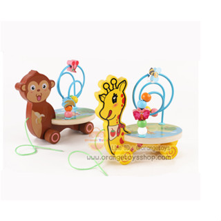 Wooden Toy  ของเล่นไม้  ยีราฟล้อลาก ลิงล้อลาก ล้อลากรูปสัตว์ แบบไม้พร้อม ของเล่น