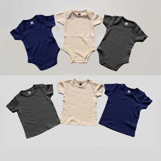 😎 เสื้อทารก ชุดรอมเปอร์ บอดี้สูท แขนสั้น  สีพื้น organic cotton 0 – 24 months