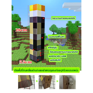 Minecraft ไฟฉาย COMELY เกมปริมณฑลไฟฉาย ไฟกลางคืน ไฟ LED พิกเซล ของเล่นโคมไฟเหมืองแร่ บรรยากาศ
