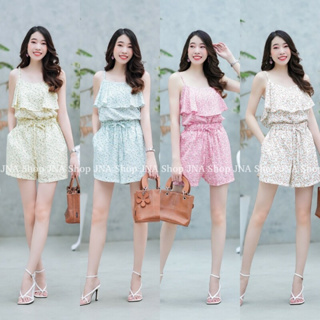 TW18693 Set 2 ชิ้น  เซต สายเดี่ยวลายดอกเล็ก+กางเกงขาสั้น