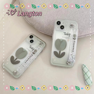 🌈Langton🌸เส้นขอบโปร่งใส ป้องกันการหล่น ขอบเต็ม iphone 11 14 pro max เคสใส ดอกทิวลิป ดอกไม้ ทรายดูด case for iPhone 12 13