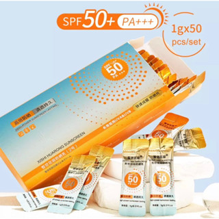 [พร้อมส่งไนไทย] ครีม กันแดด ทาหน้า และทาตัว 1กล่อง50 ซองSPF50 PA+ใช้ได้กับ ผิวทุกประเภท หน้าฉ่ำวาว กันเหงื่อ กันน้ำได้ดี