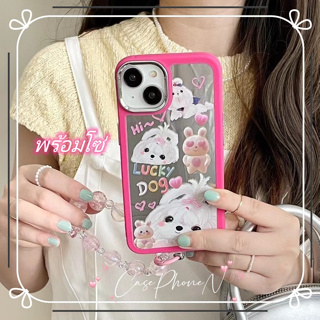 สไตล์ใหม่ เคสไอโฟน iphone 11 14 Pro Max แบบกระจก กราฟ ลูกสุนัข พร้อมโซ่ ขอบเต็ม เคส iphone 12 13 Pro Case for iPhone