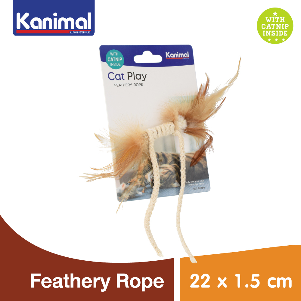 [96960] Kanimal Cat Toy ของเล่นแมว Feathery Rope ก้านเชือกพันขนนก ช่วยขัดฟัน ไล่จับ ขนาด 22x1.5 ซม.