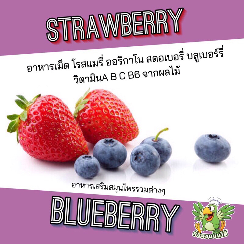 อาหารนกแก้วstrawberry& blueberryอร่อยร้องกรี๊ด 500g