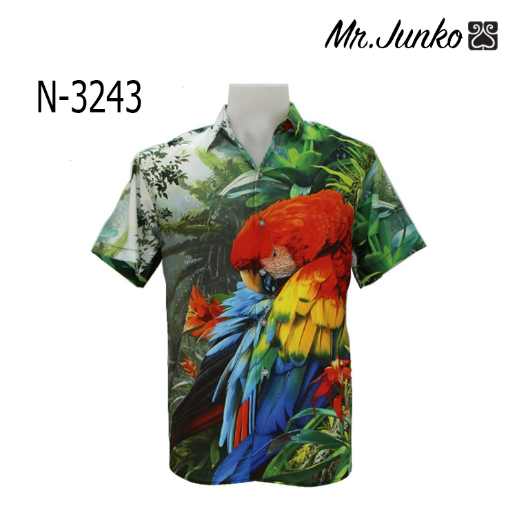 ส่งฟรี เสื้อเชิ้ตแขนสั้นMr-Junko งานต่อลาย ผ้าซาตินนิ่มใส่สบายไม่ร้อน N-3243