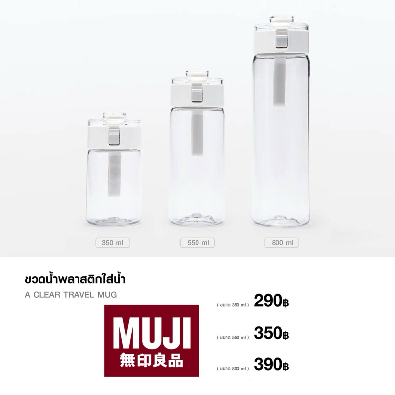 MUJI ขวดพลาสติกใส่น้ำ Clear travel mug มี 4 ขนาด