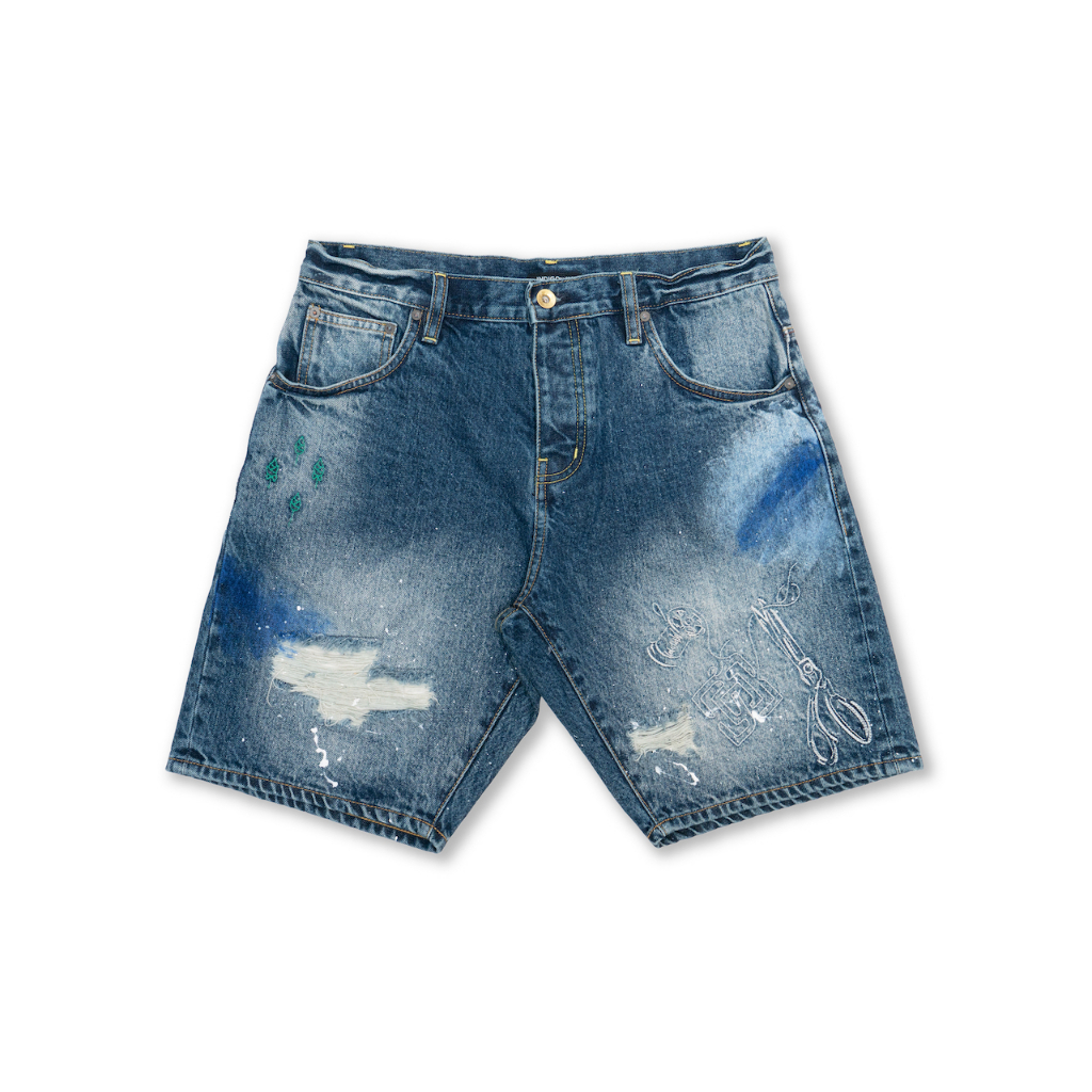 Indigoskin Washed Denim Shorts “Craft Logo” กางเกงยีนส์ขาสั้น สีอินดิโก้ ทุกไซส์