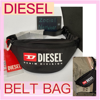 กระเป๋าคาดอก DIESEL สีดำ ใบเล็ก ของใหม่ พร้อมป้ายแท็ก แคร์การ์ด ของแท้ ดีเซล belt bag logo print รุ่น rinke สะพายคาดเอว