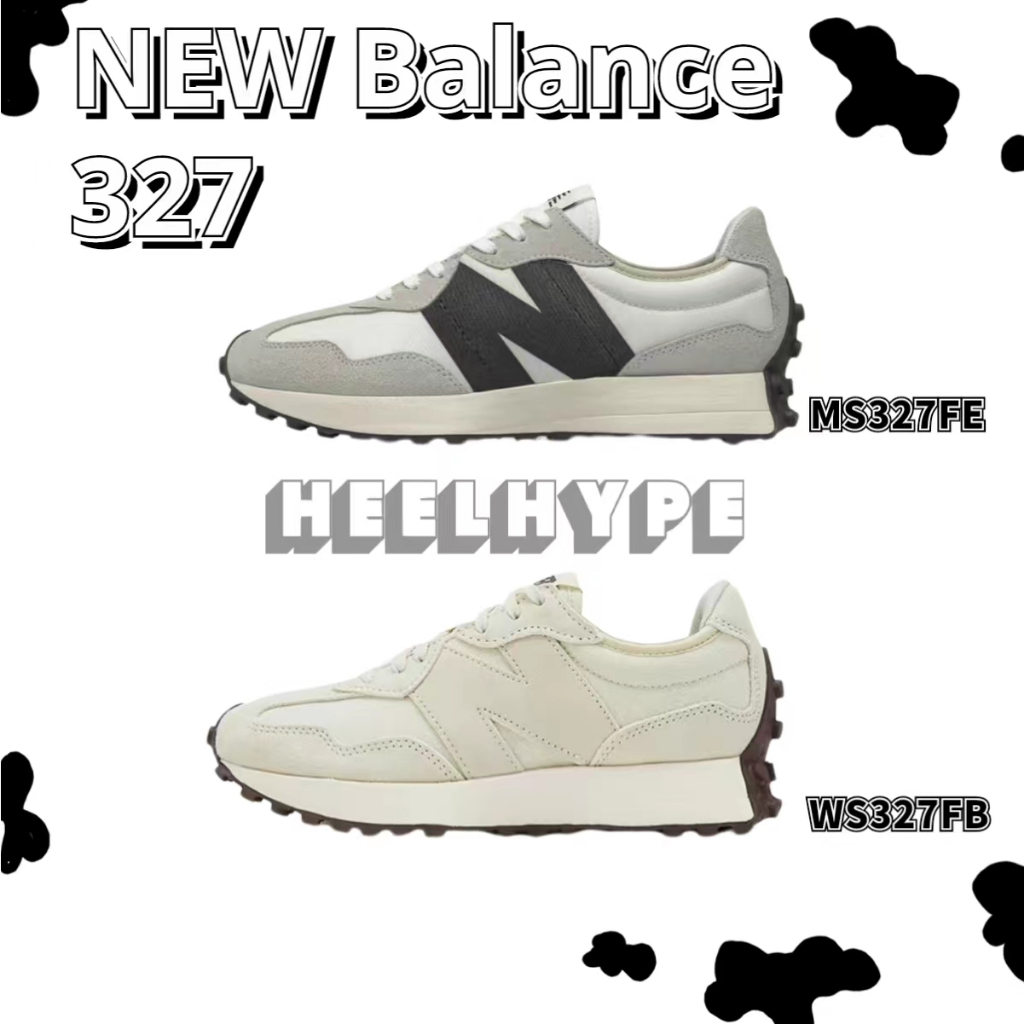 NEW Balance 327 ms327fe/ws327fb สีดำ/ขาว รองเท้าผ้าใบชาย และหญิง