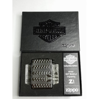 Zippo 49470 Harley Davidson  Collectible MultiCut  Armor Black Ice  ผิวแบล็คไอร ถังนอกหนาพิเศษ  แกะลายลงเนื้อลึก รอบตัว