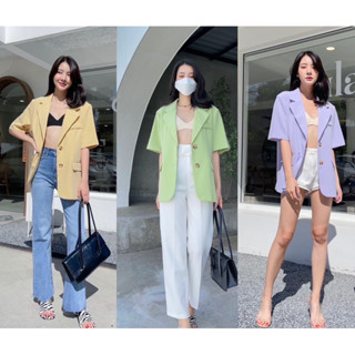 Blazer Oversized เบลเซอร์แขนสั้นสไตล์เกาหลี เบลเซอร์แขนสั้นสีพาสเทล