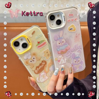 💜Kettra💜ป้องกันการหล่น ขอบเต็ม iPhone 11 14 pro max การ์ตูน น้ำค้าง หมีดัฟฟี่ รุ่นคู่ หวานสวย case for iPhone 12 13