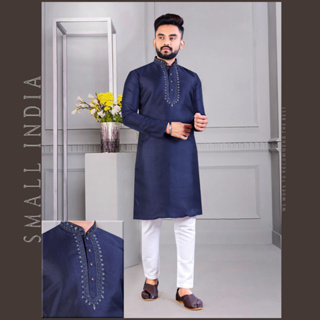 {**ส่งฟรี**} SMALL INDIA 💁‍♂️ Art Silk Traditional Wear Kurta Pajama 💁‍♂️ Kurta Pajama For Men