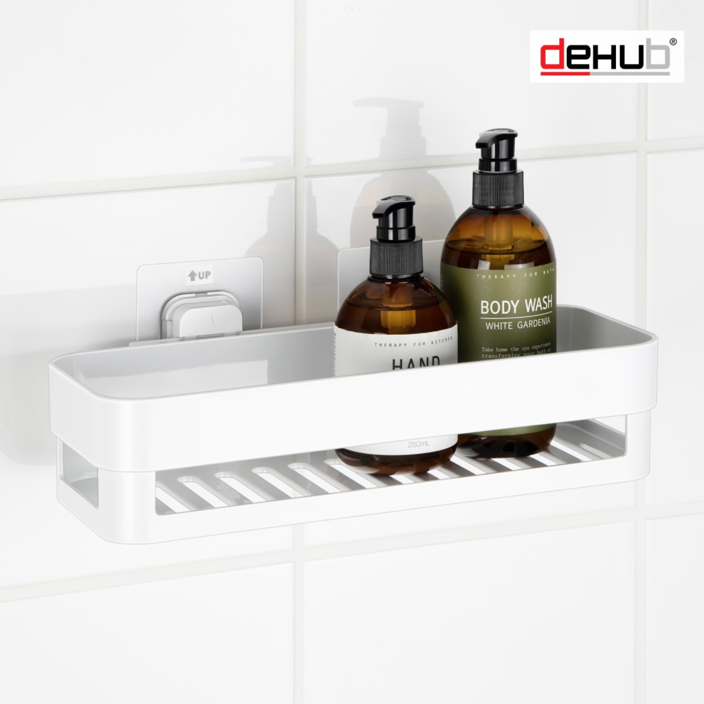 DeHUB Vacuum Pad ชั้นวางของ ในห้องน้ำ ห้องครัว ไม่ต้องเจาะผนัง แผ่นกาว สูญญากาศ (Vacuum Pad Short Bottle Shelf 300)