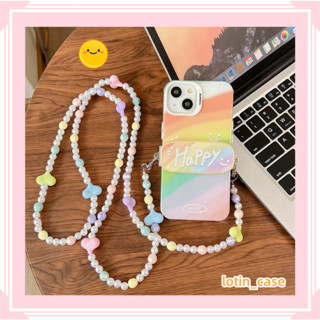 🎁ส่งของขวัญ🎁เคสไอโฟน สำหรับ 11 14 for iPhone Case 13 12 Pro Max เรียบง่าย ใบหน้าที่ยิ้ม โซ่มุก ป้องกันการตก เคสโทรศัพท์