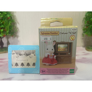 Sylvanian Deluxe TV ทีวีมีไฟ Sylvanian Living Room ซิลวาเนียน ทีวี เปิดปิดได้ มีจอภาพเปลี่ยน 4 แผ่น มือ1