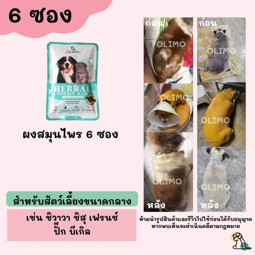 6ซอง OlimoGoodSkin สมุนไพรรักษาโรคผิวหนังสุนัขและแมว ขี้เรื้อนหมา เชื้อราสุนัข เชื้อราแมว รักษาอาการคันของสุนัข ลดกลิ่น