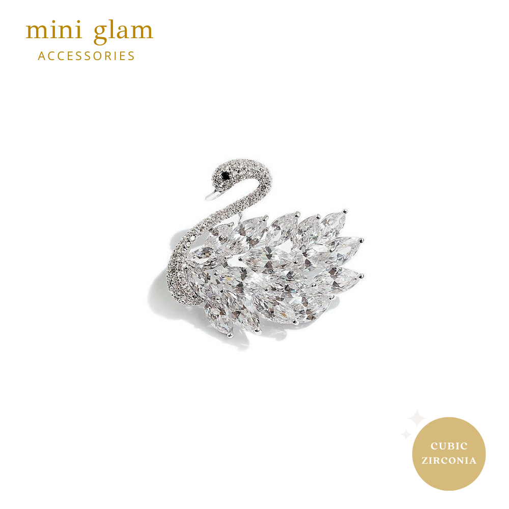Miniglam White Swan Crystal Brooch เข็มกลัดคริสตัลรูปหงส์สีเงิน