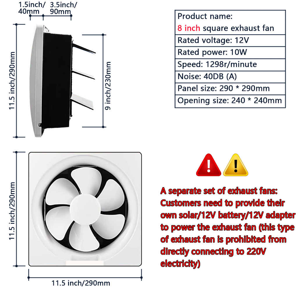 FOR Solar exhaust fan DC12Vเครื่องดูดควันพัดลมดูดอากาศดูดควันท่อระบายอากาศ8นิ้วพัดลมดูควันพัดลมดูดคว