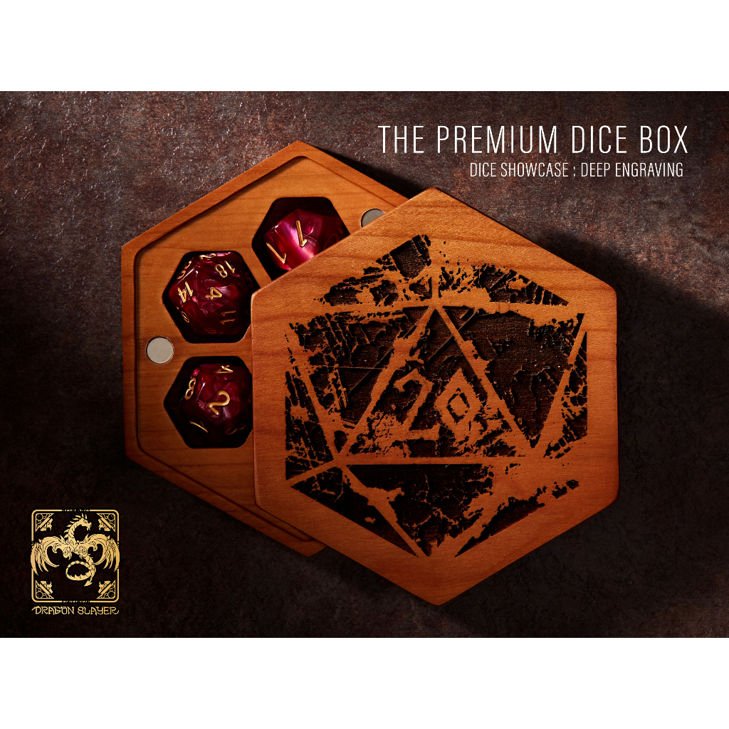 The Antique D20 Dice Box CHERRY WOOD | Premium DnD Dice Box | D&D Dice Box | Dice Vault | Dice Stora