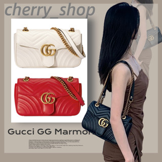 🍒Gucci GG Marmont 26 bag matelassé shoulder bag 🍒กระเป๋าแมสเซนเจอร์/ กระเป๋าสะพายไหล่