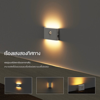 Ampark โคมไฟเซ็นเซอร์ โคมไฟติดผนังห้องนอน ไฟเซ็นเซอร์ LED ไฟกลางคืนชาร์จ USB