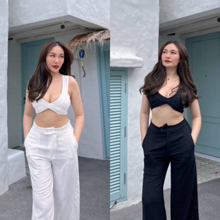 งานเซต2ชิ้น เสื้อทรงวีอก หลังสมอค กางเกงขายาว ทรงทิ้งตัว ซิปหน้า+ กระดุมหน้า เอวยางยืดหลัง