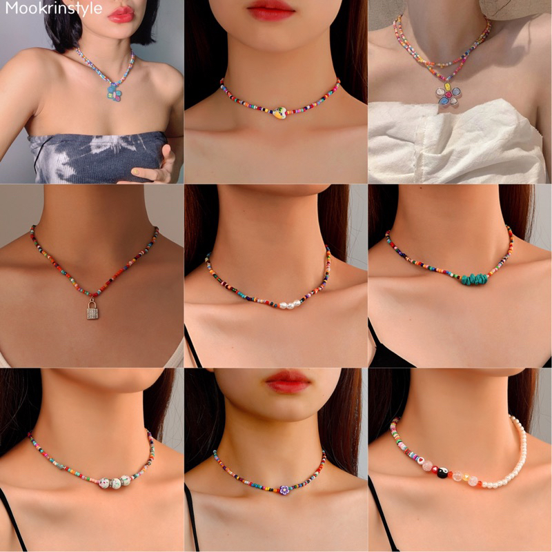 Mookrinstyle รวมสร้อยคอลูกปัด สร้อยคอแฟชั่น หลากสไตล์ พร็อพไปทะเล จี้สร้อยคอ