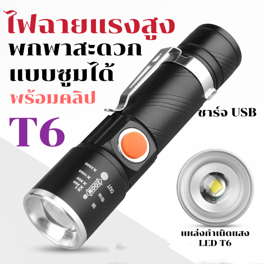 LED ไฟฉายแรงสูง ไฟฉายมินิ ไฟฉายซูม สว่างมาก แข็งแรง ทนทาน ชาร์จUSB – โปรปัง