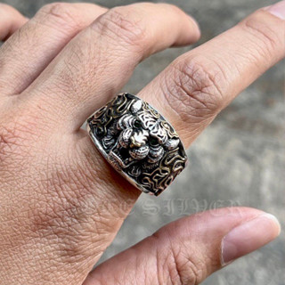 แหวนเงินแท้ หน้าเสือ ดวงตาฝังพลอย Sterling Silver 925 NSRG3193