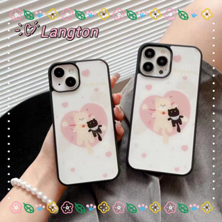 🌈Langton🌸ขอบเต็ม ป้องกันการหล่น iphone 11 14 pro max รูปหัวใจ หมีน้อย ขอบดำ รุ่นคู่ หวานสวย case for iPhone 12 13